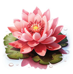 Beautiful lotus. Wak. watercolor With dew on the leaves.