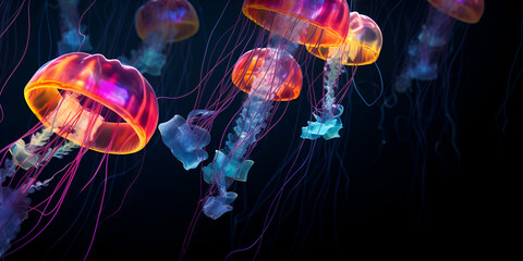 Oceanic Elegance,Glowing Jellyfish Delight.AI Generative 
