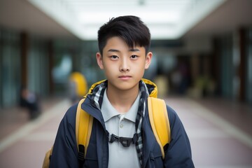 Beautiful asian student boy at school