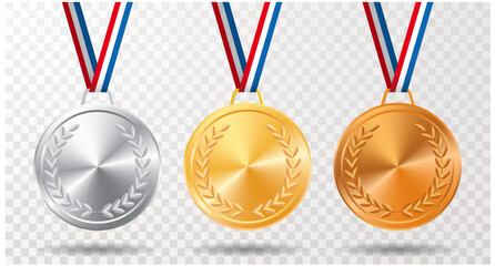 golden, silver and bronze medals, vector illustration - 691955742