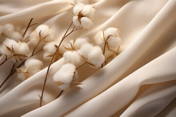  a close up of a bunch of cotton on a white cloth with a small twig sticking out of it.