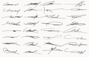 Collection of vector signatures fictitious Autograph. Signature for convention, Hand written signature. Vector illustration set of hand drawn signatur - obrazy, fototapety, plakaty