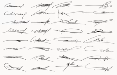 Fotobehang Collection of vector signatures fictitious Autograph. Signature for convention, Hand written signature. Vector illustration set of hand drawn signatur © Sukman