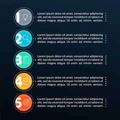 5 steps option infographic template. Presentation, layout design with business icons. Menu or list with 5 sections. Flow chart, process diagram, layout concept. Vector illustration.