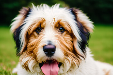 Portrait of a beautiful dog in the autumn park. Selective focus.  Generative AI