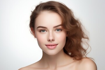 Fototapeta premium Portrait of beautiful woman with perfect smooth skin. Concept of natural beauty