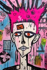 Obraz premium Punker portrait. Artistic poster design. Graffiti art style. Generative Ai