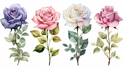 Set of watercolor roses. Hand drawn illustration
