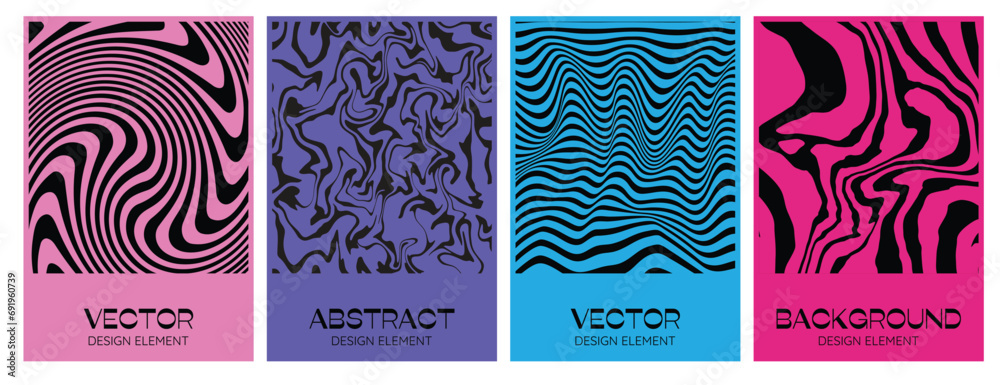 Poster Vector backgrounds in groovy psychedelic style - abstract backdrops and design templates for social media posts and stories, cards and posters..