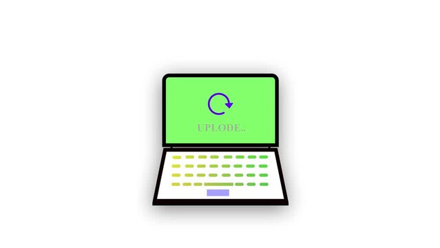 Laptop with a upload icon animated on the screen isolated on a white background.