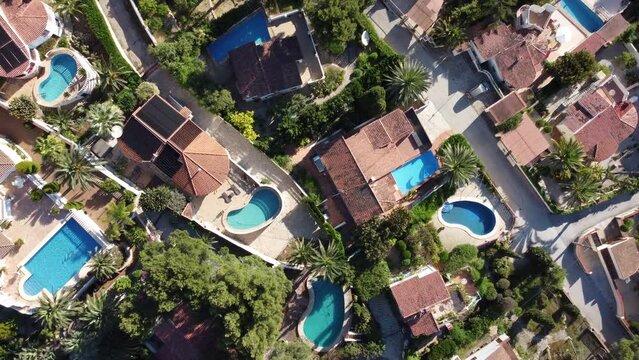 Aerial top view of summer houses in Alicante, Spain