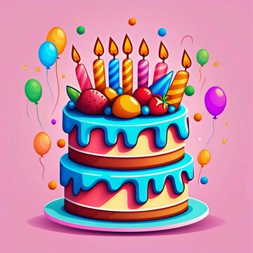 Cute birthday cake party cartoon vector icon illustration food holiday concept, Generative AI