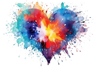 a colorful heart made of watercolor splashes isolated