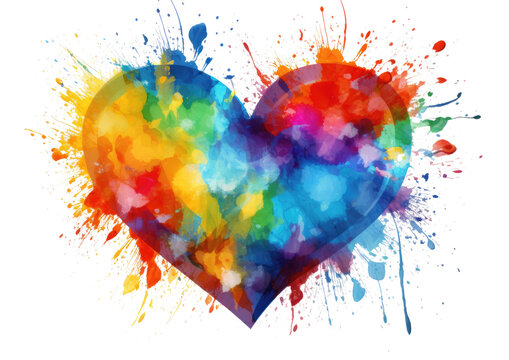 a colorful heart made of watercolor splashes isolated