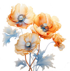 an illustration of orange and blue poppies