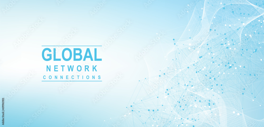 Poster Global network connection concept. Big data visualization. Social network communication in the global computer networks. Internet technology. Business. Science. Vector illustration