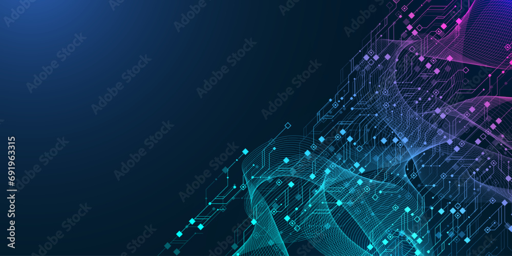 Leinwandbilder Modern technology banner template with circuit board texture. Quantum computer technologies concept. Technology connection digital data and big data concept.