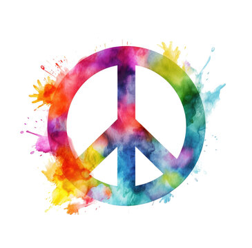 a colorful peace sign painted with watercolor paint isolated