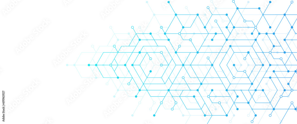 Aufkleber Abstract technology lines and dots connection. Technology hexagons connection digital data and big data concept.