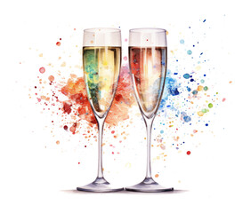 two champagne flutes on a white background