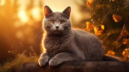 Big blue cat in sunset