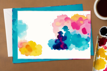 Mother’s Day postcard. Mother’s Day background. Watercolor paint. Copy space. Generative AI