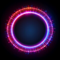 abstract geometric neon background. Round frames, rings, circles, glowing lines appear in the dark. Light drawing. Made with generative ai