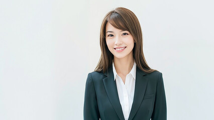 働く日本人女性　スーツ　受付嬢　白背景｜Generative AI