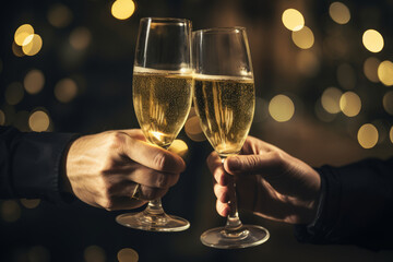 New year christmas party with champagne. People holding wineglasses