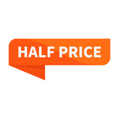 Half Price In Orange Rectangle Ribbon Shape For Advertising Sale Business Marketing Information Social Media
