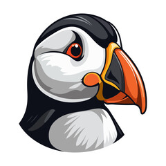 Puffin Portrait Sticker, Puffin head mascot logo illustration, Puffin character, generative ai