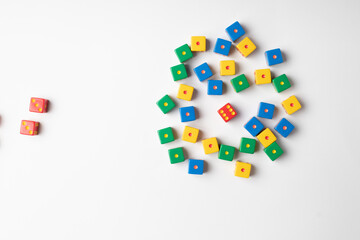 Business strategy - multi colored, dices in white background