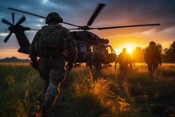 military forces soldiers are loaded into a helicopter generative ai