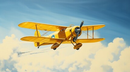 Fototapeta na wymiar yellow airplane in the sky