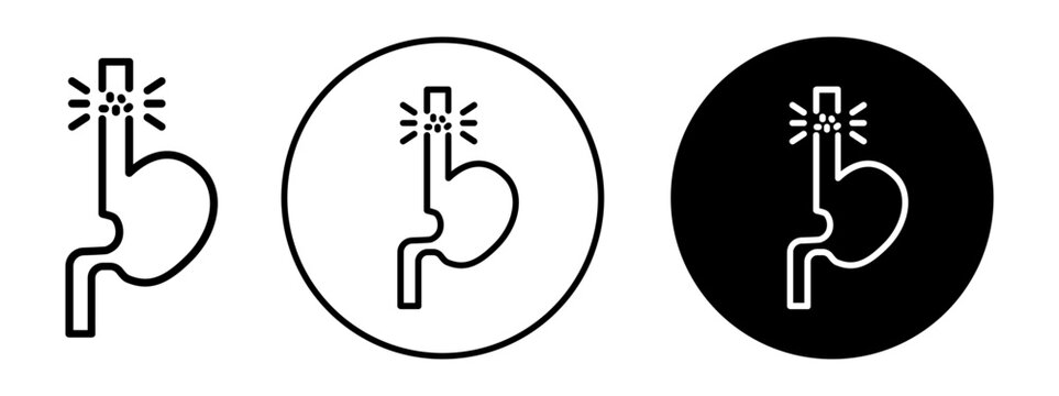 Esophageal cancer icon. human gut health care treatment of esophagus stomach ulcer or digestive gut pain or ache logo line symbol. esophageal cancer or gastrointestinal tumor in tract vector logo
