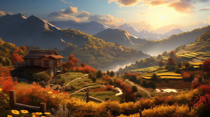 mountain village in the morning