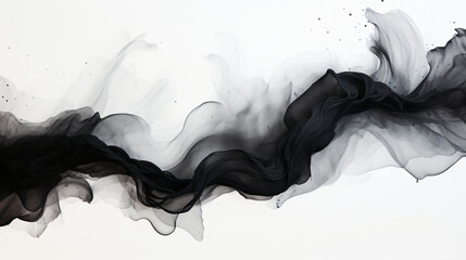 Black watercolor waves streaks and spots of paint