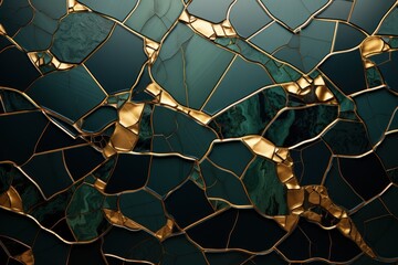  a close up of a green and gold wallpaper with a pattern of gold foiling on top of it.