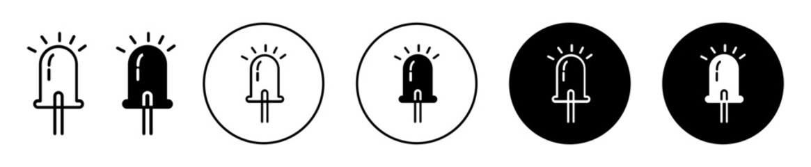 Light emitting diode icon. bright illuminated electric warning light emitting diode with fluorescent lamp vector logo set. power lamp led with color indicator emitting diode symbol sign mark - obrazy, fototapety, plakaty