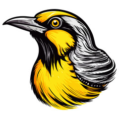 Western Meadowlark perched Portrait Sticker, Western Meadowlark perched head mascot logo illustration, Western Meadowlark perched character, generative ai