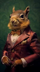 Squirrel dressed in an elegant suit with a nice tie. Fashion portrait of an anthropomorphic animal posing with a charismatic human attitude © mozZz