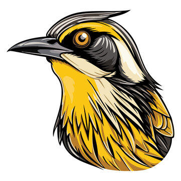 recommend clip art: Western Meadowlark perched Portrait Sticker, Western Meadowlark perched head mascot logo illustration, Western Meadowlark perched character, generative ai