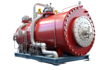 Industrial Steam Boiler With Red Frame on White or PNG Transparent Background.