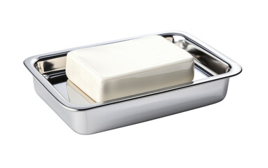 White Butter In Steel Dish on White or PNG Transparent Background.
