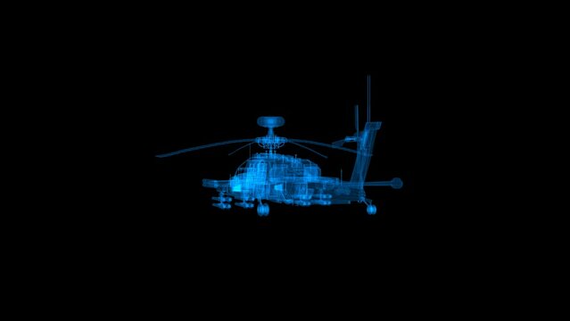 4k wireframe attack helicopter, transparent background