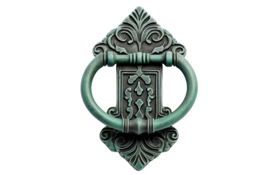 Solid Steel Door Knocker on White or PNG Transparent Background.