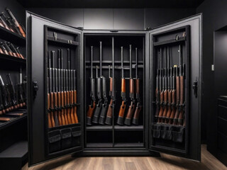 Wardrobe for weapons. safe storage of guns - obrazy, fototapety, plakaty