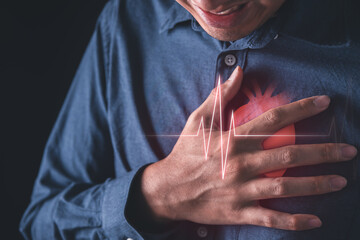 Medical Emergency in Heart Disease.Health Risks and Emergency Responses in Patients. Heart attack and cardiovascular health concept. - obrazy, fototapety, plakaty