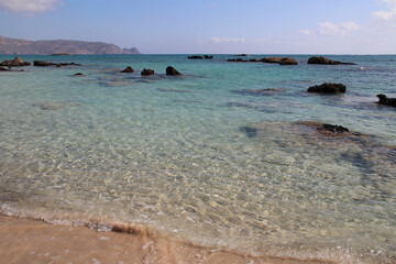 beach and mediterranean sea at elafonissi in crete in greece