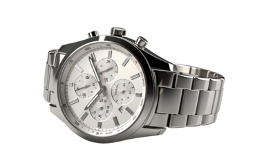 Branded Steel Watch on White or PNG Transparent Background.